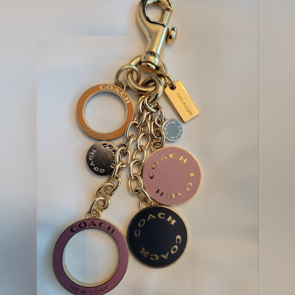 COACH Gold-Tone Charm Keychain with Lavender and Black Enamel Discs